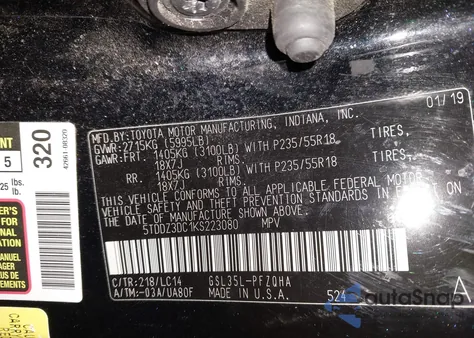 2019 Toyota Sienna Xle Premium 7 Passenger z USA, uszkodzony, nr VIN 5TDDZ3DC1KS223080